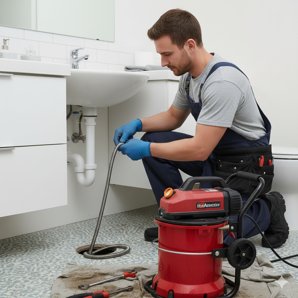 Técnico Desentupidor Profissional Realizando Serviço Especializado